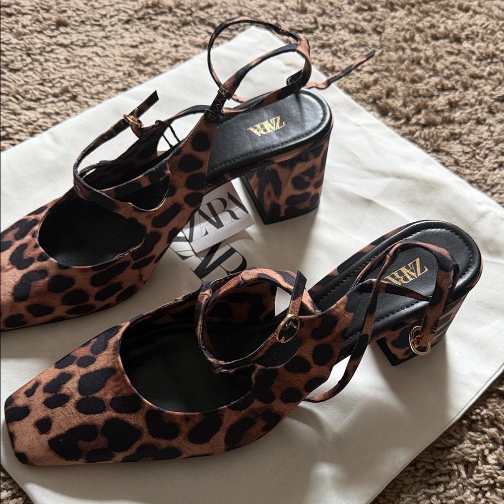 Zara Leopard Print Block Heels